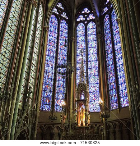 Wall And Stained Glass Window Of Amiens Cathedral