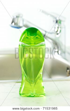 Plastic Bottle With Liquid Soap In Bathroom