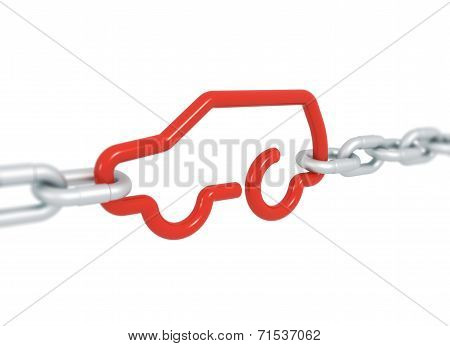 Red Car Symbol Blocked With Metal Chains