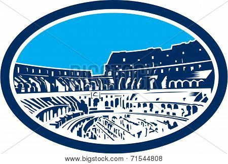 Coliseum Colosseum Rome Oval Woodcut