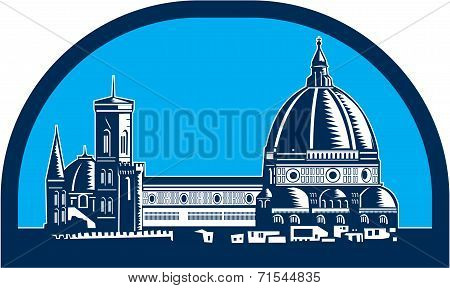 Dome Of Florence Cathedral Retro Woodcut
