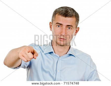 man pointing her finger at you