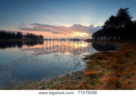 Autumn Sunset Over Wild Lake