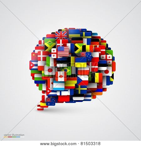 World flags in form of speech bubble