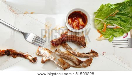 Bones Of Spare Ribs On Plate