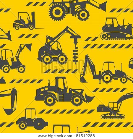 Heavy construction machines seamless background
