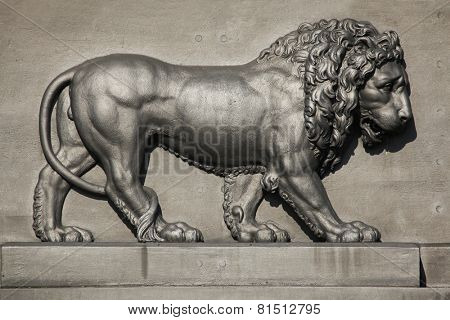 KULM, CZECH REPUBLIC - MARCH 11, 2014: Lion. Memorial to Russian soldiers fallen in the Battle of Kulm (1813) in North Bohemia, Czech Republic.