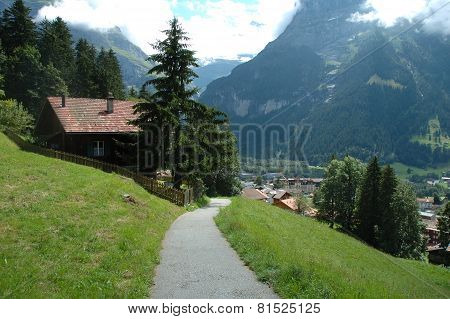 Narrow Footpath In Grindelwald In Switzerland