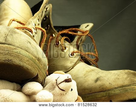 Teddy Bear Crushed By A Heavy, Old Military Boot.