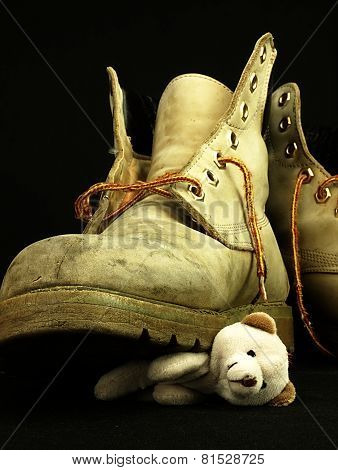 Teddy Bear Crushed By A Heavy, Old Military Boot.