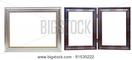 Set Of Wooden Picture Frames, Isolated On White Background