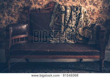Vintage Sofa And Vintage Blanket