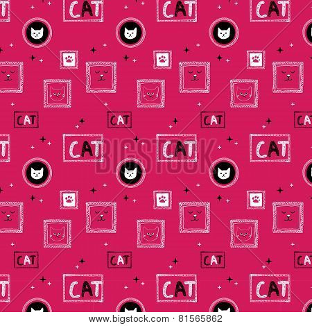 Hand drawn cat pattern background_pink