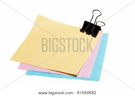 Stock Photo: post-it note paper with binder clip isolated