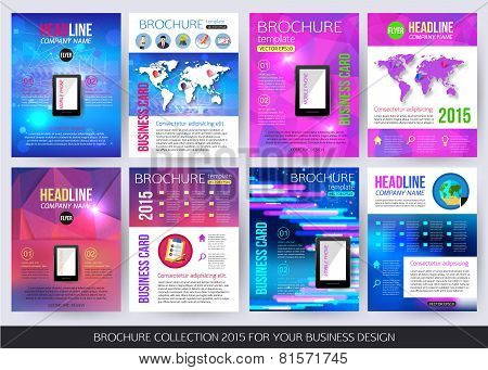 Set of corporate business stationery brochure templates. Back and front sides.