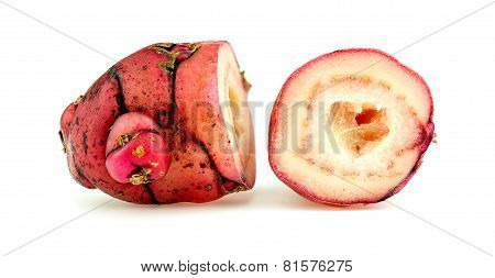 Macro Closeup Of Halved Pink Oca New Zealand Yam
