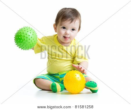 kid boy with massage balls
