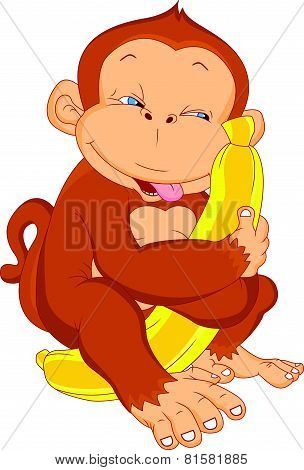 cute monkey cartoon holding banana