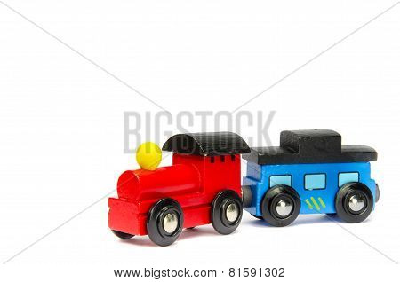 Wooden Toy Train With Colorful Blocs Isolated