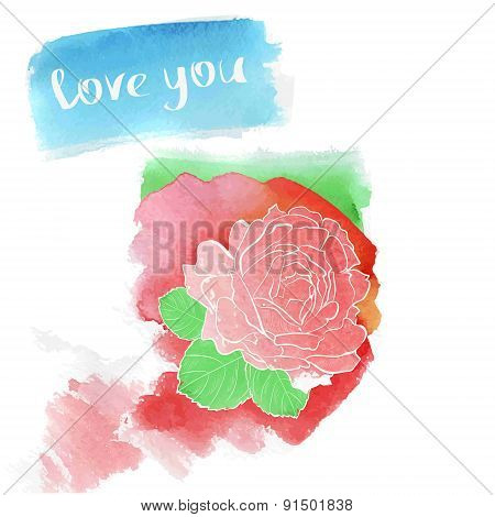 Watercolor rose hand drawing