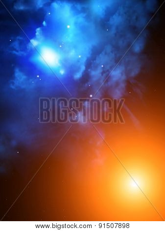 A beautiful space scene with sun and nebula of blue color