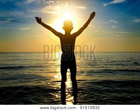 Kid Silhouette In The Sea
