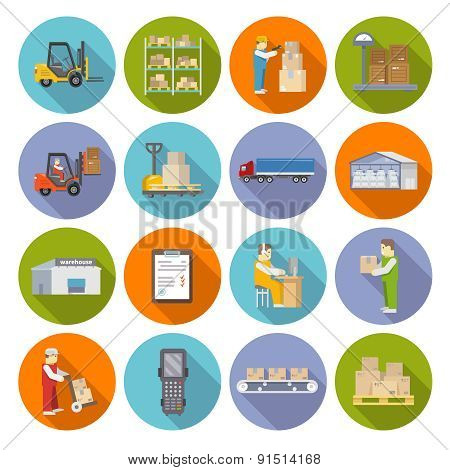 Warehouse Icons Flat Set