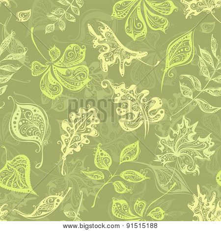 Seamless Vintage Pattern Of Leaves.