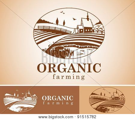 Vector design element with rural landscape.