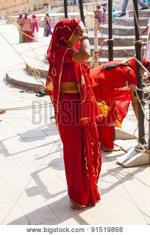 Indian Women Queue Up For Entrance To The Yearly Prozession