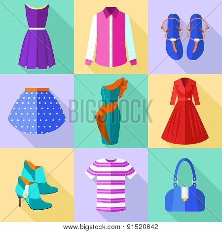 Woman Clothing Icons Set