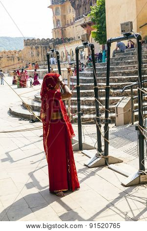 Indian Women Queue Up For Entrance To The Yearly Prozession