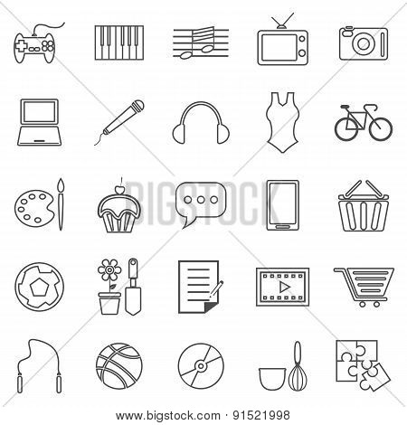 Hobby Line Icons On White Background