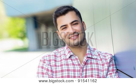 Portrait Of A Smile Young Man. Close Up Outside Shot Of Happy Gorgeous Guy.
