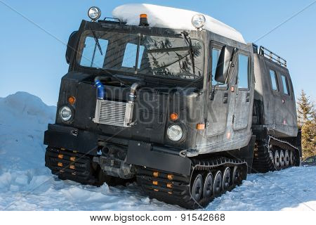 Articulated Military Tracked Cargo Vehicle On Snow