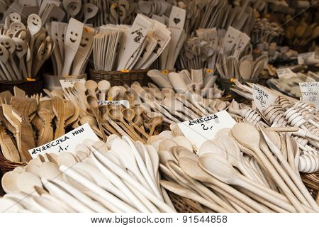 Carved Cups, Spoons, Forks And Other Utensils Of Wood