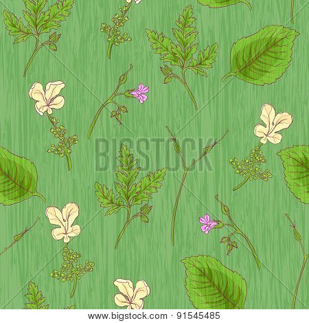 pattern of leaves, small branches and blossoms