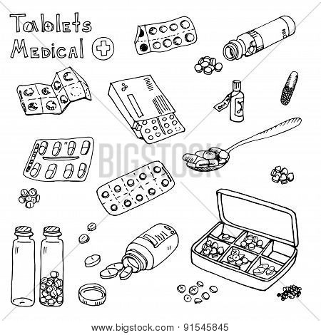 vector Illustration pills, drugs, syringe