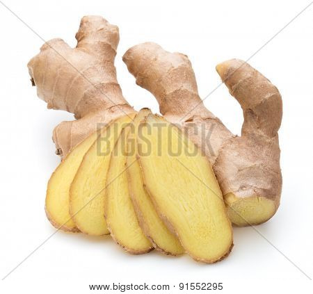 Fresh ginger root or rhizome isolated on white background cutout