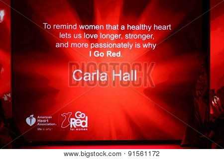 NEW YORK-FEB 12: Chef Carla Hall wears Evgenia at Go Red for Women-The Heart Truth Red Dress Collection at Mercedes-Benz Fashion Week at Lincoln Center on February 12, 2014 in New York City.