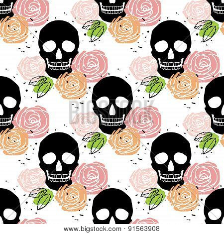 Floral Skull Seamless Pattern