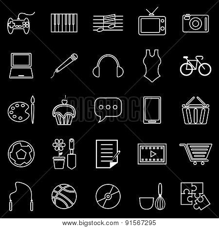 Hobby Line Icons On Black Background