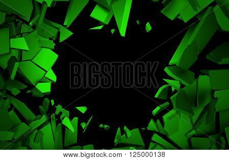 Abstract 3d rendering of cracked surface. Background with broken shape. Wall destruction. Explosion with debris.