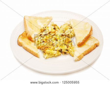 Breakfast of Scrambled Eggs with Mushrooms & Onions