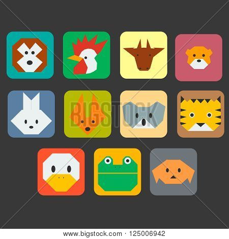 Cute animals faces simple icon vector set