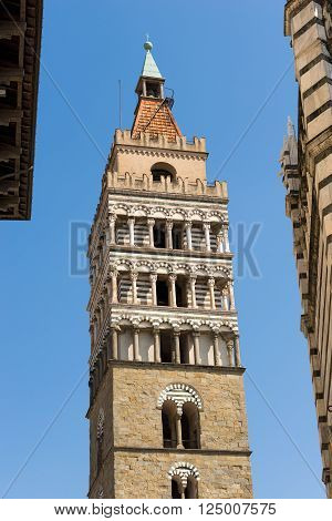 The bell tower of San Zeno (St. Zeno) Cathedral of Pistoia, Tuscany, Italy