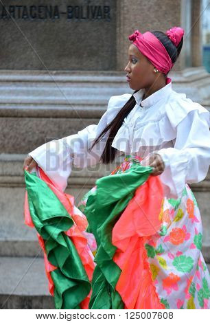 CARTAGENA COLOMBIA - FEB 04 : Street performer in Cartagena Colombia on February 04 2016. The historic port city Cartagena is UNESCO World Heritage Site since 1984.