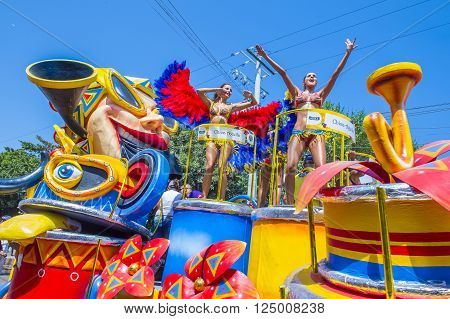 BARRANQUILLA COLOMBIA - FEB 07 : Float parade in the Barranquilla Carnival in Barranquilla Colombia on February 07 2016. Barranquilla Carnival is one of the biggest carnival in the world