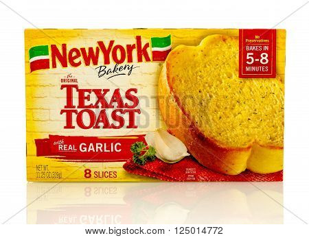 Winneconne, WI - 8 April 2016:  Box of New York texas toast garlic bread on an isolated background.