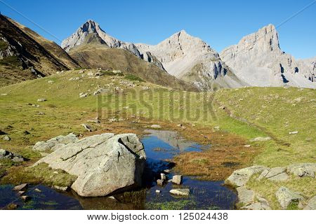 Aiguilles du Ansabere in Lescun Cirque. Aspe Valley, Pyrenees, France.